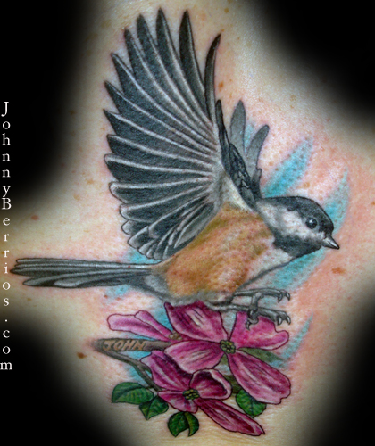 three little birds tattoo. A fantastic chickadee tattoo