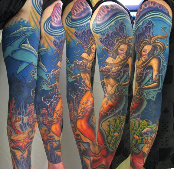Sleeve Tattoos Black. mermaid ocean sleeve tattoo